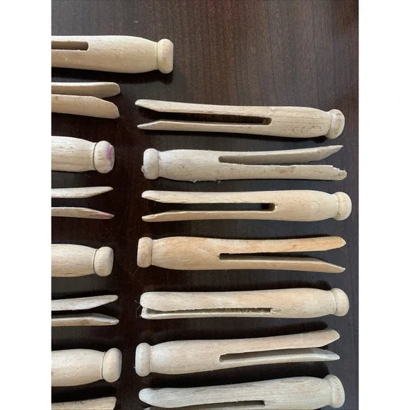 53 Vintage Wooden Clothespins Rustic Primitive Folk Art Craft Round Head 4 inch - Picture 3 of 4